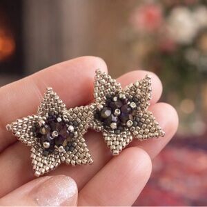 Silver Starburst Beaded Earrings